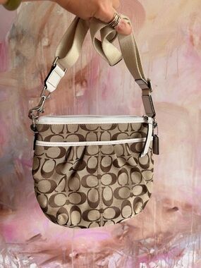 Coach Tan & White Signature Canvas Crossbody Bag